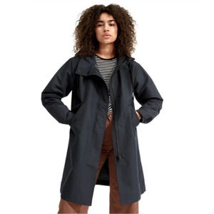 EVERLANE City Anorak Black Rain Jacket Cinch Waist Front Zip Hooded Snap Pockets